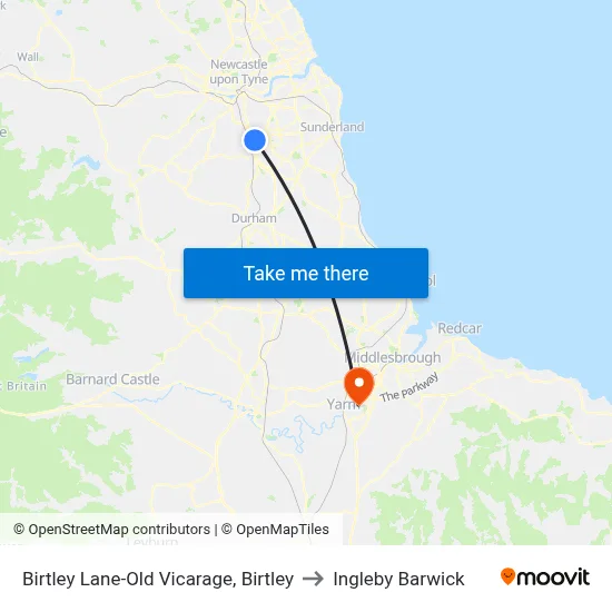 Birtley Lane-Old Vicarage, Birtley to Ingleby Barwick map