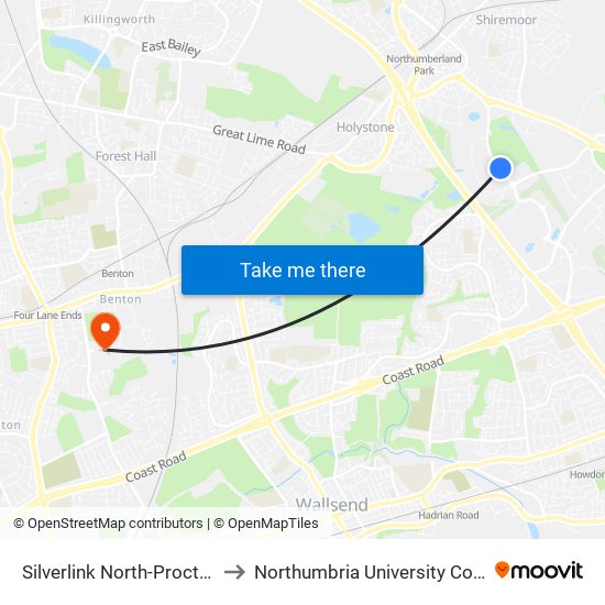 Silverlink North-Procter & Gamble, Cobalt to Northumbria University Coach Lane Campus East map