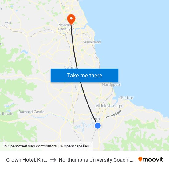 Crown Hotel, Kirklevington to Northumbria University Coach Lane Campus East map