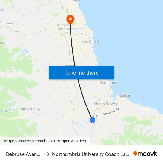 Debruse Avenue, Yarm to Northumbria University Coach Lane Campus East map