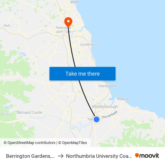 Berrington Gardens, Ingleby Barwick to Northumbria University Coach Lane Campus East map