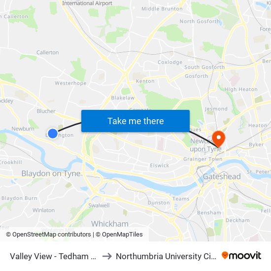 Valley View - Tedham Rd, Lemington to Northumbria University City Campus East map