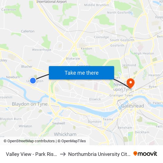 Valley View - Park Rise, Lemington to Northumbria University City Campus East map