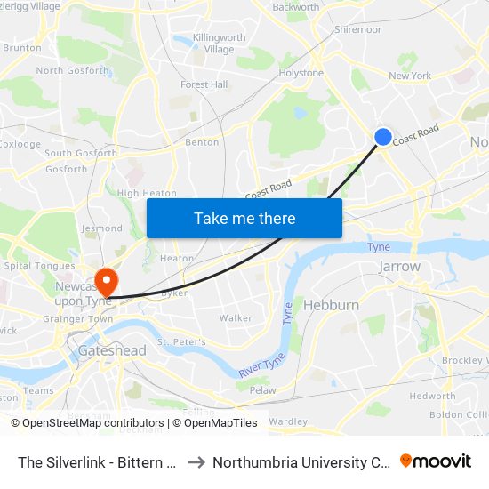 The Silverlink - Bittern Close, Silverlink to Northumbria University City Campus East map