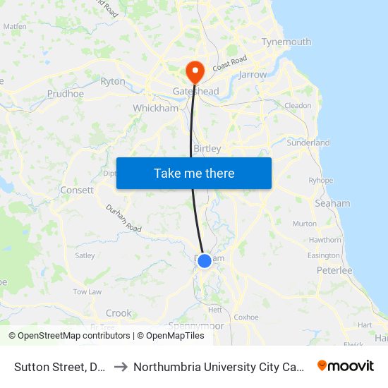 Sutton Street, Durham to Northumbria University City Campus East map