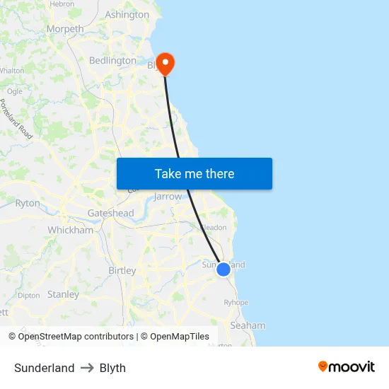 Sunderland to Blyth map