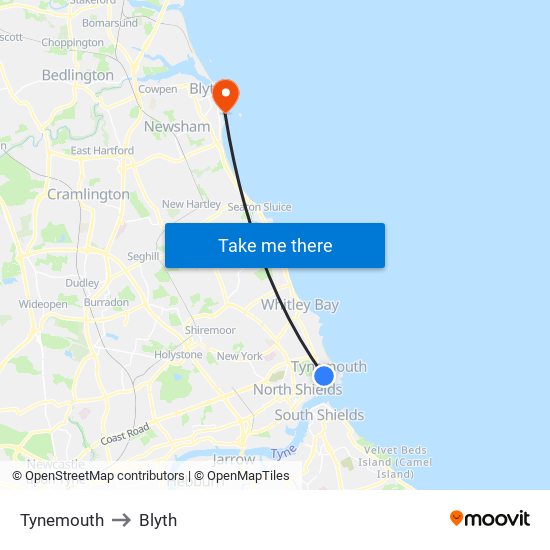 Tynemouth to Blyth map