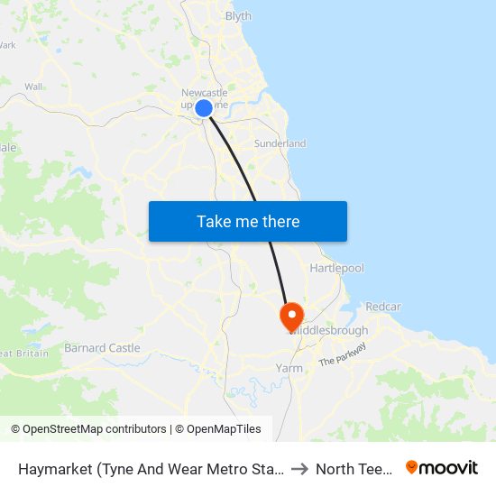 Haymarket (Tyne And Wear Metro Station), Newcastle upon Tyne to North Tees Hospital map