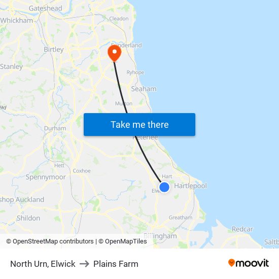 North Urn, Elwick to Plains Farm map