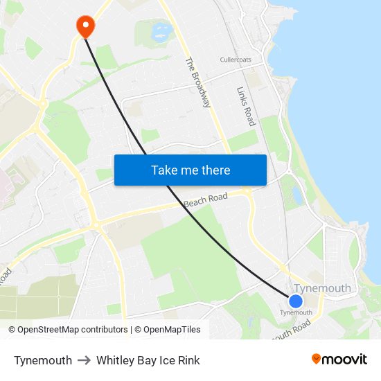 Tynemouth to Whitley Bay Ice Rink map