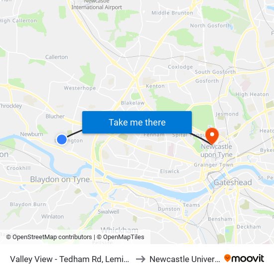 Valley View - Tedham Rd, Lemington to Newcastle University map