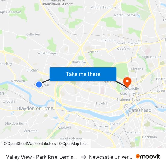 Valley View - Park Rise, Lemington to Newcastle University map