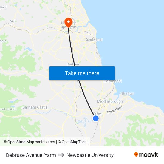 Debruse Avenue, Yarm to Newcastle University map