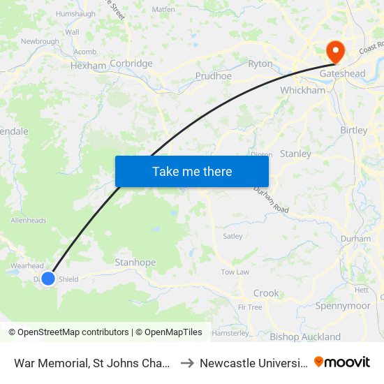 War Memorial, St Johns Chapel to Newcastle University map