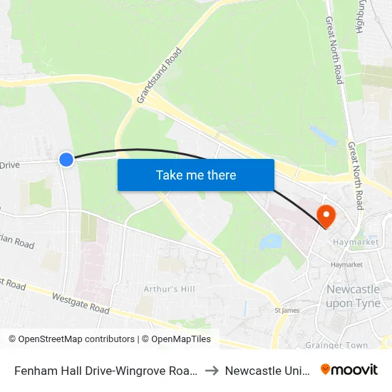 Fenham Hall Drive-Wingrove Road, Fenham to Newcastle University map
