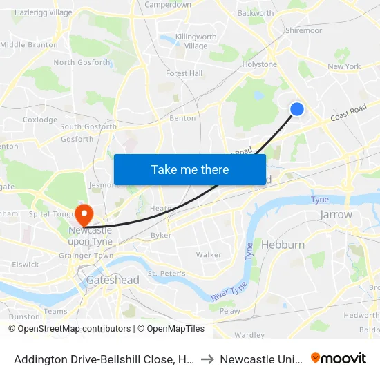 Addington Drive-Bellshill Close, Hadrian Park to Newcastle University map