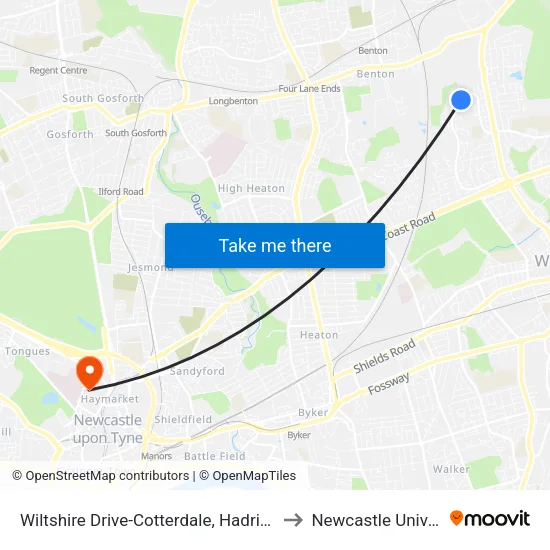 Wiltshire Drive-Cotterdale, Hadrian Lodge to Newcastle University map