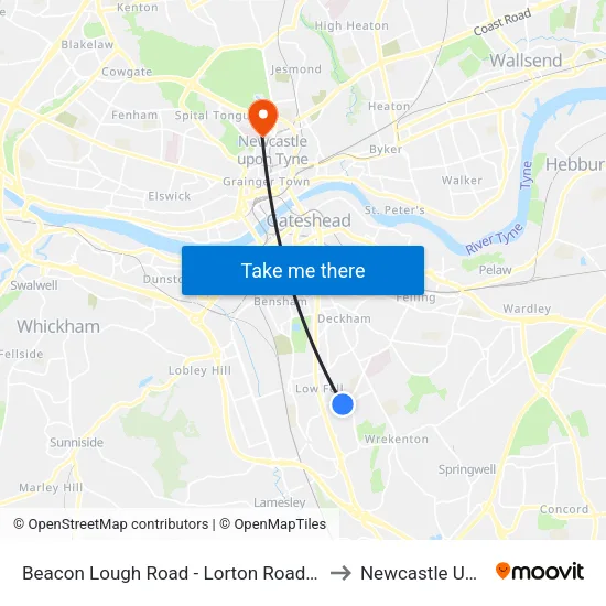 Beacon Lough Road - Lorton Road, Beacon Lough to Newcastle University map