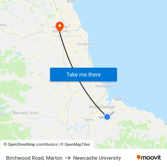 Birchwood Road, Marton to Newcastle University map