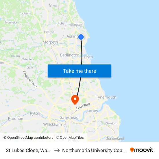 St Lukes Close, Wansbeck Hospital to Northumbria University Coach Lane Campus West map
