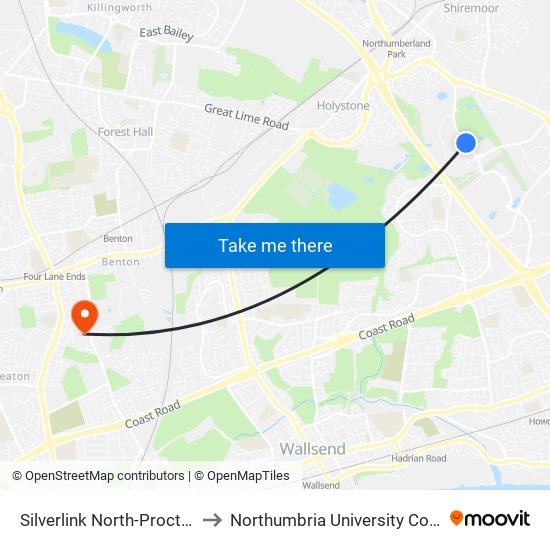 Silverlink North-Procter & Gamble, Cobalt to Northumbria University Coach Lane Campus West map
