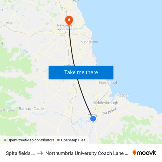 Spitalfields, Yarm to Northumbria University Coach Lane Campus West map