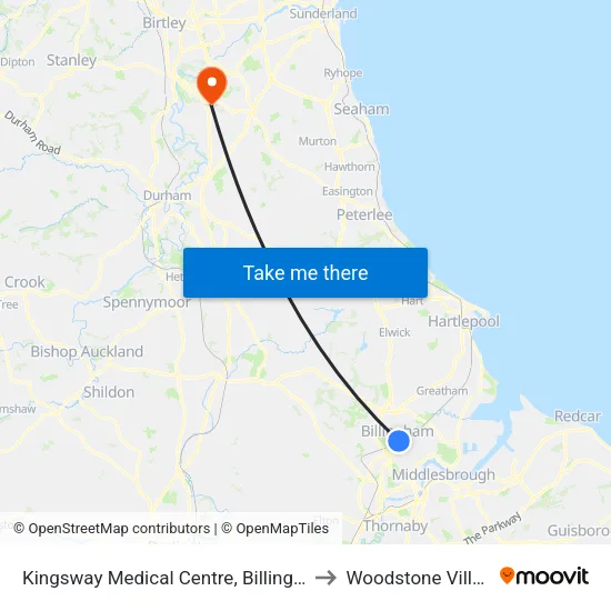 Kingsway Medical Centre, Billingham to Woodstone Village map