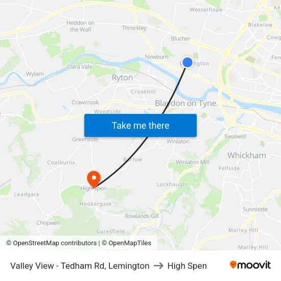 Valley View - Tedham Rd, Lemington to High Spen map