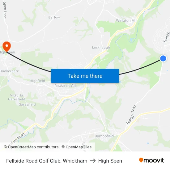 Fellside Road-Golf Club, Whickham to High Spen map