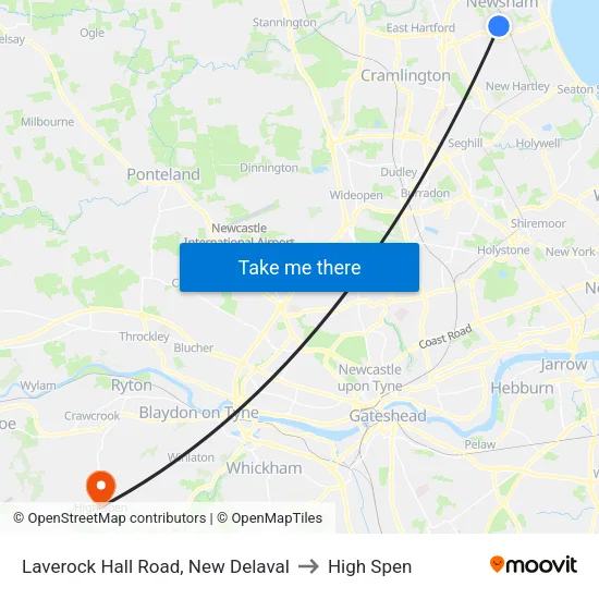 Laverock Hall Road, New Delaval to High Spen map
