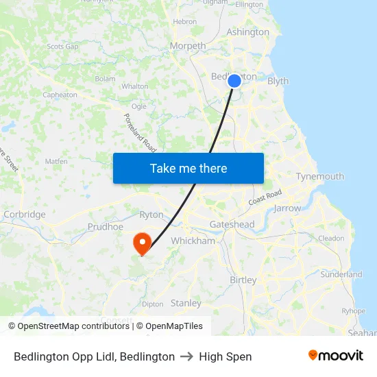 Bedlington Opp Lidl, Bedlington to High Spen map