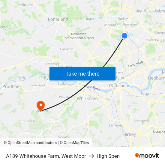 A189-Whitehouse Farm, West Moor to High Spen map