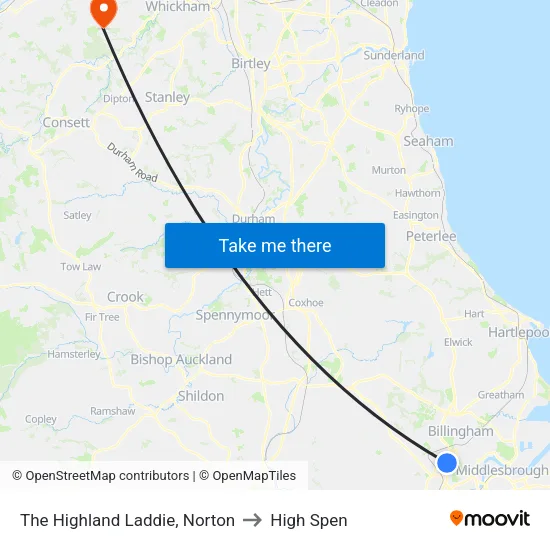 The Highland Laddie, Norton to High Spen map