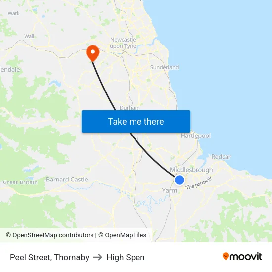 Peel Street, Thornaby to High Spen map