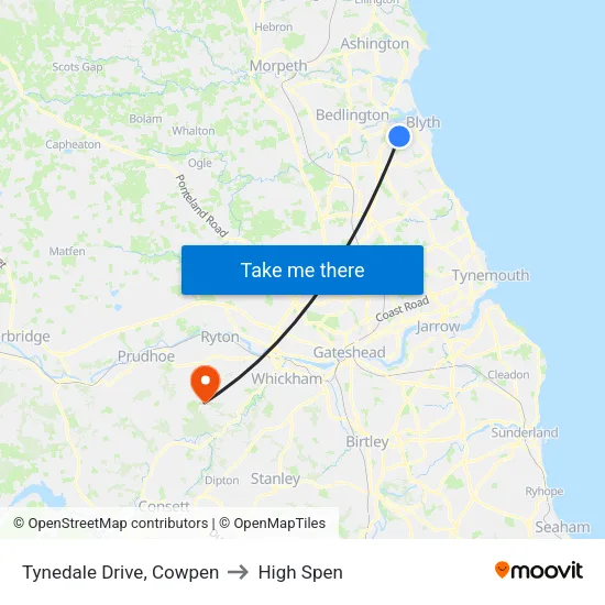 Tynedale Drive, Cowpen to High Spen map