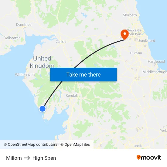 Millom to High Spen map