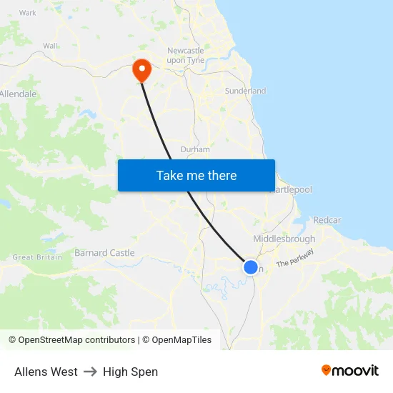 Allens West to High Spen map