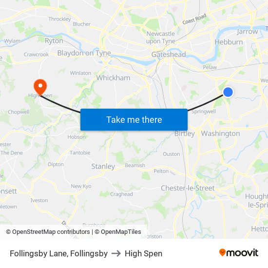 Follingsby Lane, Follingsby to High Spen map