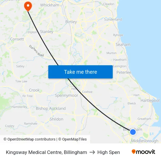 Kingsway Medical Centre, Billingham to High Spen map