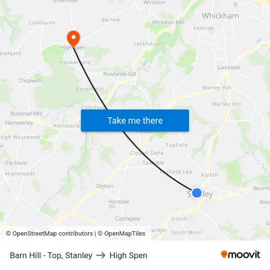 Barn Hill - Top, Stanley to High Spen map