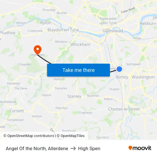 Angel Of the North, Allerdene to High Spen map