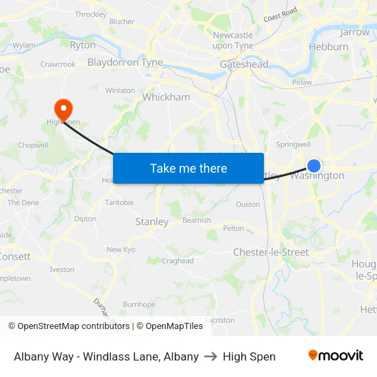 Albany Way - Windlass Lane, Albany to High Spen map