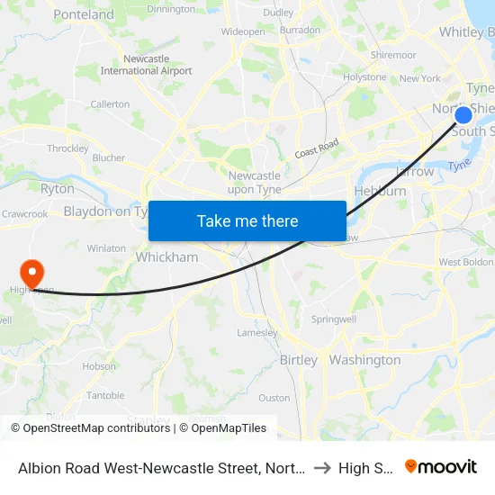 Albion Road West-Newcastle Street, North Shields to High Spen map