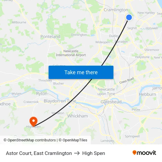 Astor Court, East Cramlington to High Spen map