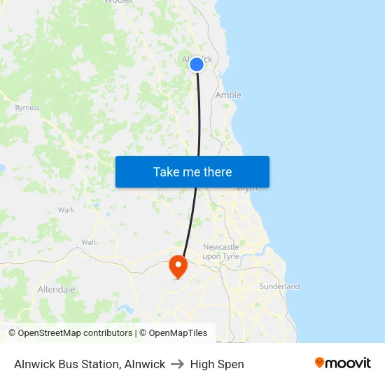 Alnwick Bus Station, Alnwick to High Spen map