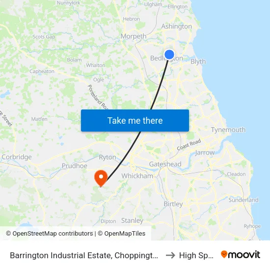 Barrington Industrial Estate, Choppington to High Spen map