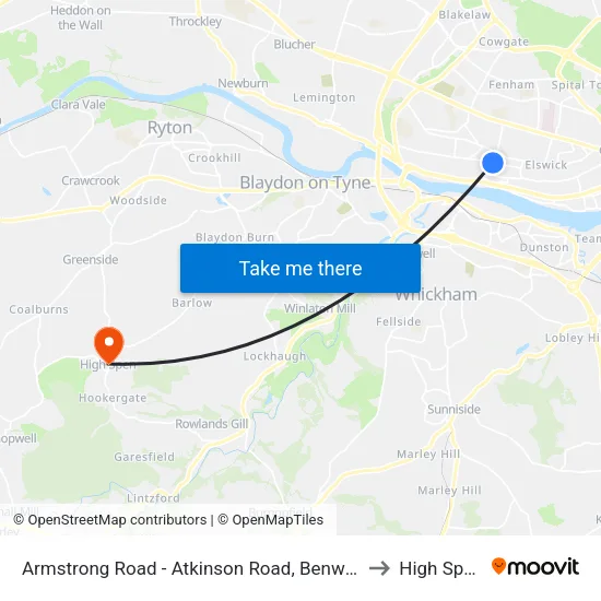 Armstrong Road - Atkinson Road, Benwell to High Spen map