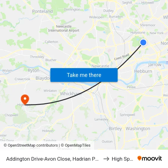 Addington Drive-Avon Close, Hadrian Park to High Spen map