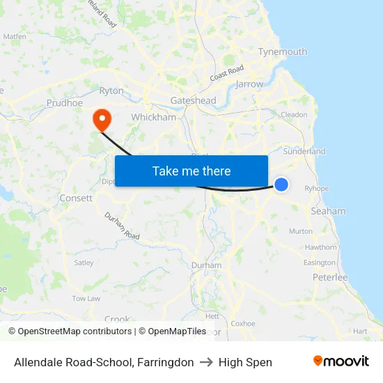 Allendale Road-School, Farringdon to High Spen map