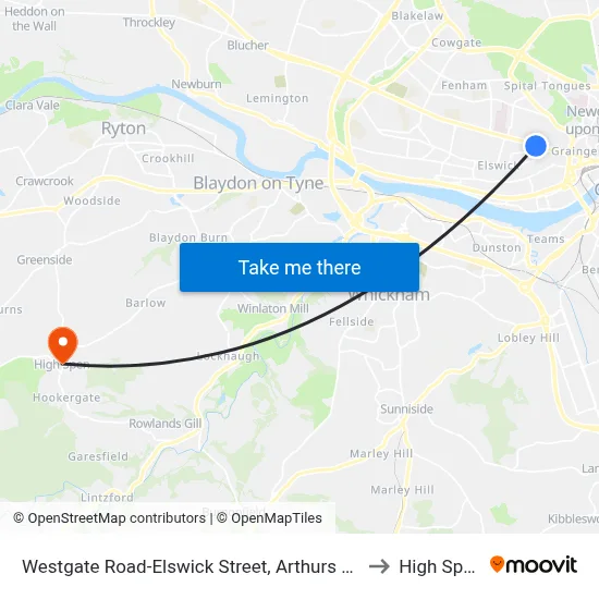Westgate Road-Elswick Street, Arthurs Hill to High Spen map